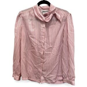 Vintage 1980s Caribou Striped Button Down Blouse With Puff Sleeves Size 14